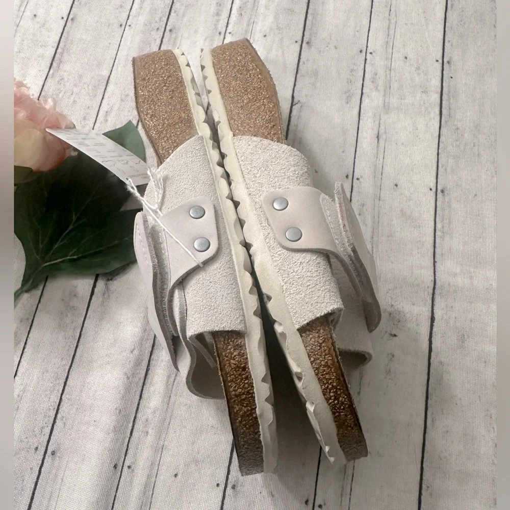 New Birkenstock Oita Slides Sandals Suede Leather Antique White - Picture 8 of 9